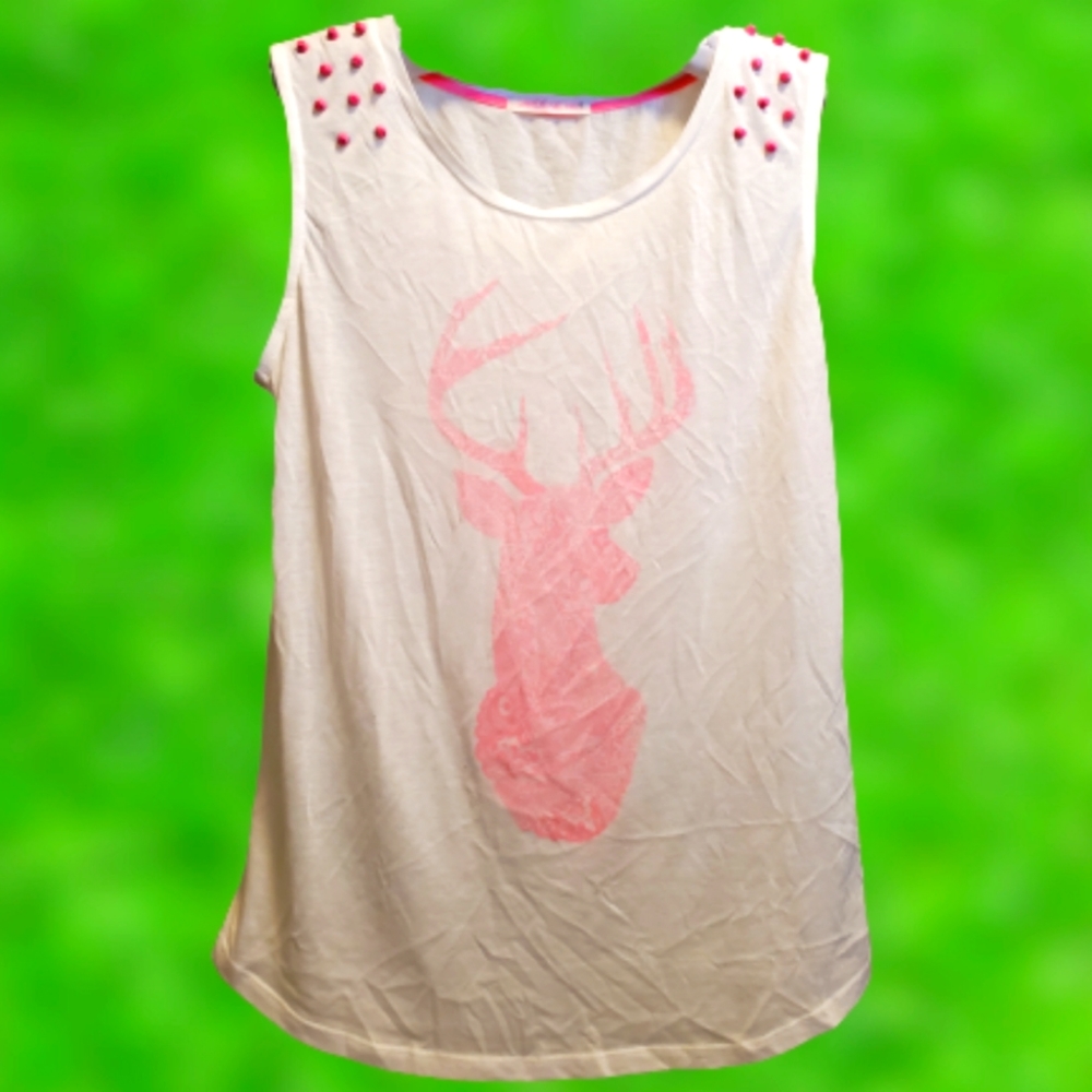 Ardene deer print studded neon pink & white muscle workout sleeveless tank top